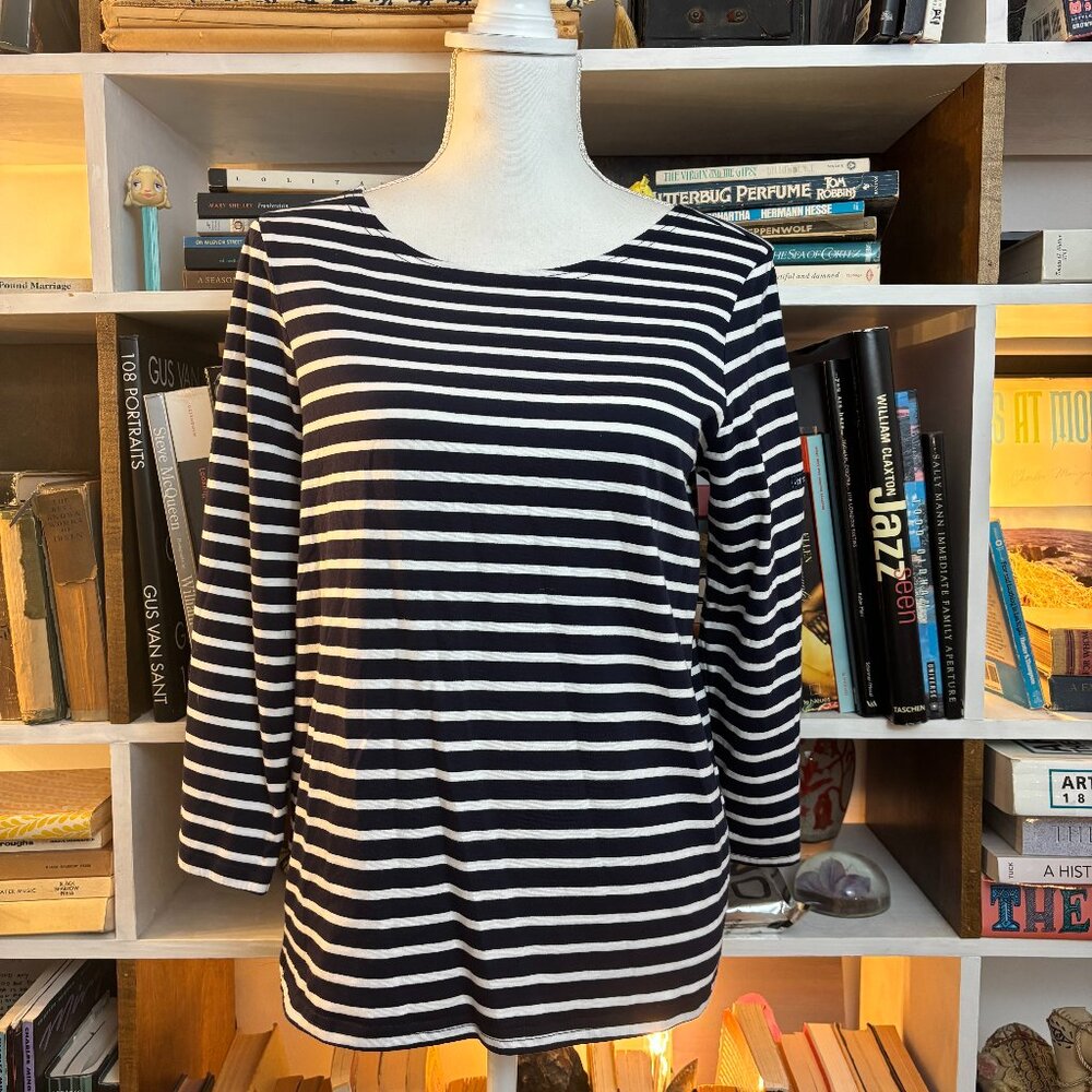Wyse London Striped Navy and White Boatneck Top